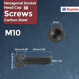 Kozelo 25pcs Socket Head Cap Screws - [M10-1.25 x 30mm] Alloy Steel Black Oxide Grade 12.9 Internal Hex Screw for 3D Printer Furniture Industrial Use, Black