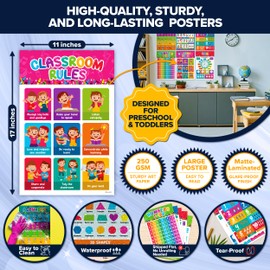 Decorably 20 Vibrant Preschool Classroom Posters, 11x17in Matte-Laminated Toddler Posters Educational Age 2 and Up - Kindergarten, Homeschool