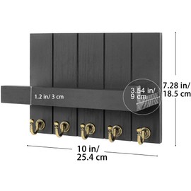 Baoswi Key and Mail Holder for Wall, Key Hanger for Wall with Shelf Wood Wall Shelf with Hooks - 5 Hooks for Wall Decorative Retro Hanging Organiser Rustic Farmhouse Decor for Entryway (Black)