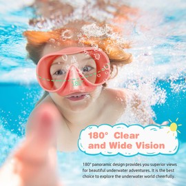 KLERICER Kids Snorkel Set, Macaron Colors Ultra Wide View Snorkel Mask for Kids,Anti-Fog Anti-Leak Kid Diving Goggle, Adjustable Kids Snorkel Set for Kid Aged 6-14 (Pink)