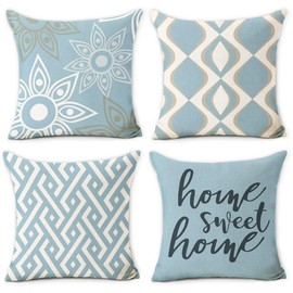 Hexagram Home Decorative Pillow Covers 18 x 18 Inch Set of 4 Blue Modern Geometric Soft Cotton Linen Throw Pillow Covers Cushion Case for Couch Sofa Living Room Patio Indoors Outdoors Style Home Decor