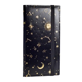 Yarnic Checkbook Cover for Personal Checkbook, Checkbook Holder with Pen Holder & Built-in Clear Plastic Divider for Duplicate Checks (Black & Gold)