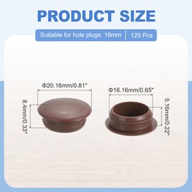 MECCANIXITY 125Pcs Plastic Hole Plugs, 13/16" x 5/16"(DxH) Hole Cover Tubing End Cap for Round Holes(16mm), Cabinet Furniture Cupboard Shelves, Dark Brown