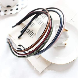 Cute Solid Simple Leather Covered Party Headband Hair Bows Hair Loop Clasp Glitter Hairbands for Women and Girls