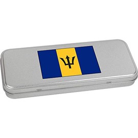 Azeeda 'Barbados Flag' Metal Hinged Stationery Tin/Storage Box (TT00103994)