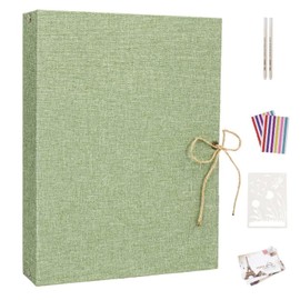 AIOR DIY Photo Album, Black Pages, Photo Albums, Scrapbook, Large for Gluing, Linen Refillable Photo Book, Guest Book, Family Book, Birthday, Anniversary Gift, Green