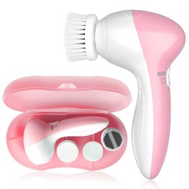 Electric Facial Cleansing Brush for Women, 3-in-1 Face Cleanser and Exfoliator Brush with 3 Brush Heads, 2 Speeds, Waterproof Spin Brush, Travel Size Case (Pink, Battery Operated)
