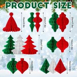 ULELE 15 Pcs Christmas Paper Honeycomb Ornament Premium Reusable Christmas Decorations Hanging Paper Christmas Decorations Indoor Vintage Christmas Ceiling Decorations Xmas Room Decor for Tree Wall