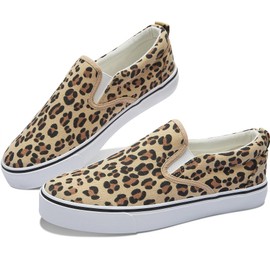 Obtaom Womens Animal Print Slip on Shoes Comfortable Canvas Fashion Sneakers Leopard Canvas Shoes Low Top Cheetah Print Slip Ons（Leopard US10）