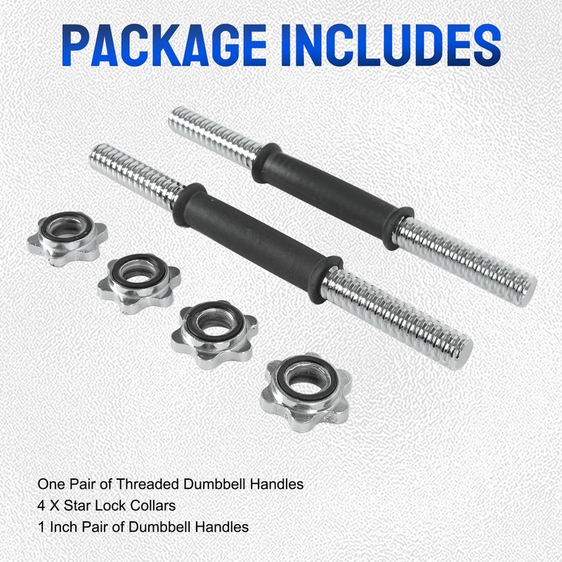 Threaded Dumbbell Rubber/Chrome Handles, Adjustable Dumbbell Bar Handles for Gym