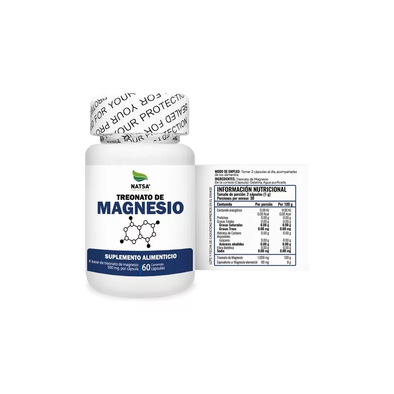 Treonato De Magnesio Natsa 60 Cápsulas, Calidad Premium