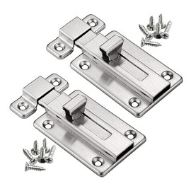 YUOIP® Door Lock Gate Bolts Stainless Steel Door Latch 3" Gate Latch Sliding Bolt for Bathroom Loft Hatch Window Pet Gate (2 Pack)(Stainless Steel Screws)