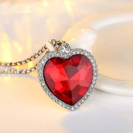 Dtup Conjunto De Joyería Corazón Rojo Rubí + Aretes Plata S925