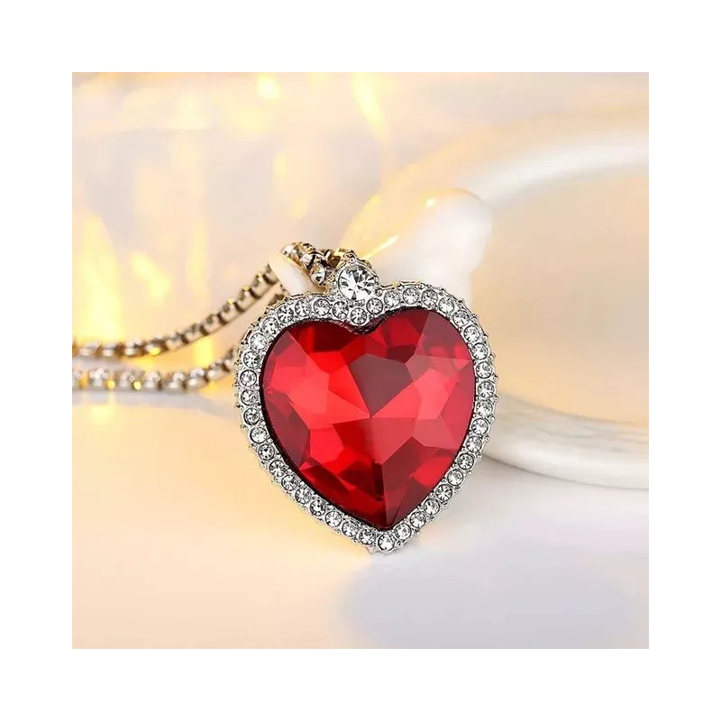 Dtup Conjunto De Joyería Corazón Rojo Rubí + Aretes Plata