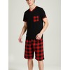 LANBAOSI Mens Short Pyjamas Set V-Neck T-shirt and Plaid Shorts