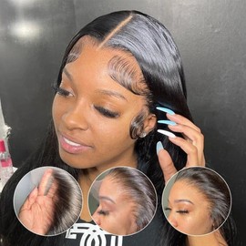 MACA BAKA 13x6 Wig Black Long Straight 13x6 Synthetic Lace Front Wigs Pre Plucked for Black Women 24 Inches 150 Density