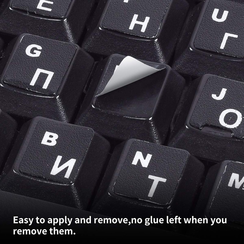 2PCS Russian Keyboard Stickers, Russian-Englsih Keyboard Letters Replacement Stickers White