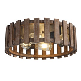 wochos Farmhouse Flush Mount Ceiling Light, 17 Inch 4-Light Metal and Wood Close to Ceiling Light Fixture, Rustic Ceiling Light for Kitchen, Dining Room, Living Room, Hallway, Entryway