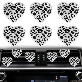 6PCS Cow Print Heart Car Dashboard Air Vent Trim Clips, Cute Car Diffuser Air Freshener Outlet Clip, Auto Air Conditioner Decoration Clips for Women Girl (B style)