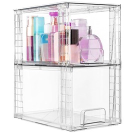 Clear Plastic Stackable Storage Drawers Bins, Perfect for Kitchen Pantry Organization and Storage, Under Sink Organizer, Pull Out Cabinet Organizer, Makeup, Bathroom Storage Containers for Organizing