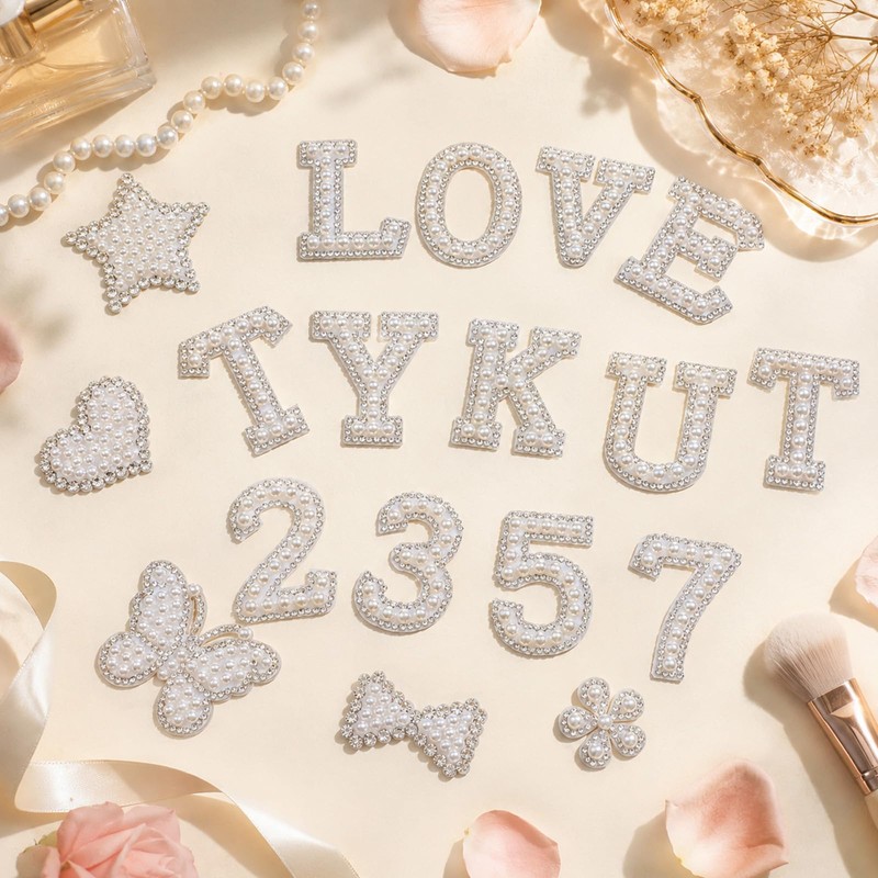 82 PCS Self Adhesive Pearl Letter Patches (A-Z), Number Patch