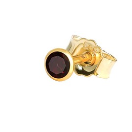 NKlaus Single Stud Earrings Real Garnet Red Yellow Gold 585 14k Gold Small Earring, Yellow Gold, Garnet