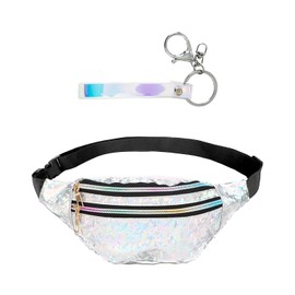 1 shiny belt bag and 1 key ring, sports belt bag, waterproof belt bag, fashionable belt bag, shoulder bag for women, silver, Unit size, Modern