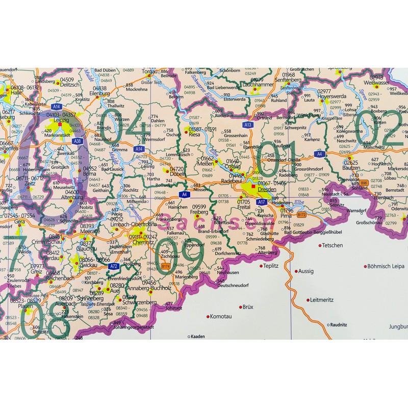 Postcode Map of Germany with Lamination on Both Sides Poster