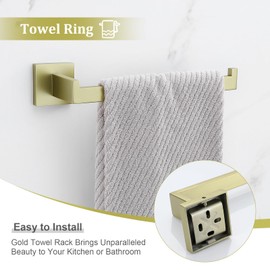 TURS 3-Piece Bathroom Hardware Set Brushed Gold SUS304 Stainless Steel Gold Hand Towel Holder Toilet Paper Holder Towel Hook Wall Mounted.