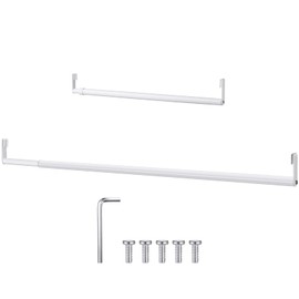 Threehoney Adjustable Closet Rod for Wire Shelf Hanging Clothes Expandable Heavy Duty Closet Hanging Rod Extender Heavy Duty Hanger Bar Metal Poles for Wardrobes Hanger, 1 Pack (36-60 Inch,White)