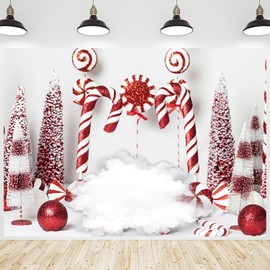 CRTPOD Christmas Backdrop Winter Red Candy Cane Balls Background New Year Photography Banner for Birthday Christmas Party Celebration Decorations Supplies Photo Studio Photobooth Props 7x5ft