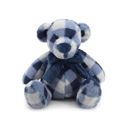 INJOY Adorable Blue and Gary Plaid Teddy Bear with Velvet Bow,Perfect Decor and Cuddly Companion