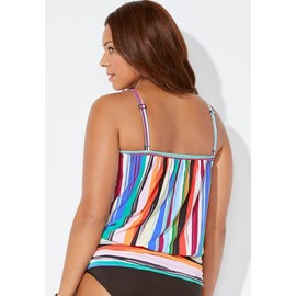 Swimsuits For All Women's Plus Size Lightweight Scoop Neck Blouson Tankini Top - 16, Multi Stripe