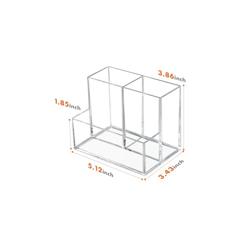 Clear Acrylic Pen Holder with 3 Compartments for Desk Organization