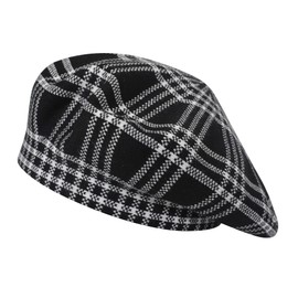 ZLYC Womens French Beret Hat Reversible Knitted Thickened Warm Cap for Ladies Girls (Checkered Black)