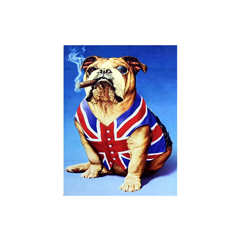 Shawprint Bulldog Union Jack British, Retro Metal Fridge Magnet, 100mm