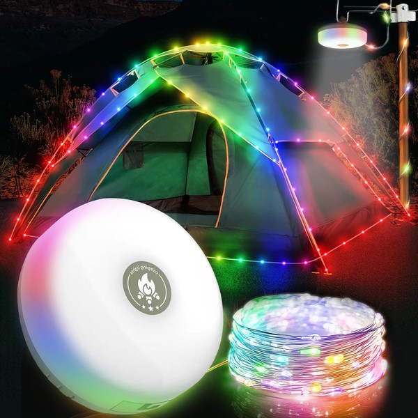 Aomaic Camping String Lights 10M Outdoor Waterproof Portable Stowable String