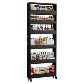 Qiaoxuan Slim Storage Cart, 6 Tier Metal Rolling Utility Kitchen Cart on Weeels, Mobile Storage Shelving Unit Organizer for Bathroom Laundry Office Narrow Places (Black, 6" D)