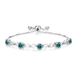 Gem Stone King 925 Sterling Silver 5MM Round Gemstone Birthstone Infinity Tennis Bracelet For Women with 1.3MM Round White Lab Grown Diamond | Fully Adjustable Up to 9 Inch