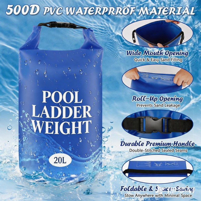 2 Pack 20L/60lb Waterproof Pool Ladder Weights & Sand Bags