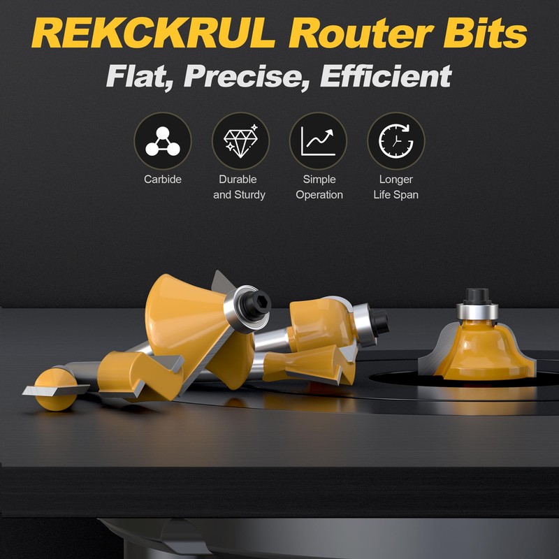 REKCKRUL 12 Pieces Tungsten Carbide Router Bit Set 1/4 Inch