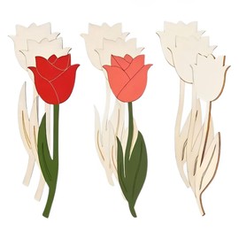 DOKRIN Untreated wood, 9 pieces of grafitis pintados a mano, pequeñas flores de madera en blanco, decoraciones florales de madera