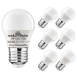 Welitesim AC/DC 12V LED Light Bulb 3W (25W Equivalent) A15 Light Bulb Warm White 3000K Non-Dimmable E26 Medium Base Bulb for Camping Vehicle, Marine, Outdoor Lighting, 6 Pack（Φ1.7*H3.1 inch）