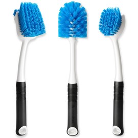 MOSOLAN Dish Brush Set of 3 with Water Bottle Brush, Dish Scrub Brush and Scrubber Brush - Kitchen Scrub Brushes, Non Slip Long Handle for Cleaning Cleaner Wash Dish Sink Dishes Cup Pot, Round Head