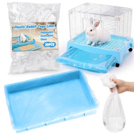 RAINFLOW Clear Plastic Disposable Cage Liner - 20PCS Rabbit Litter Box Liners Waterproof Elastic-Edged Universal Small Animal Cage Liner Bag for Bunny Bird Hamster Hedgehog Guinea Pig (19.6x27.5inch)