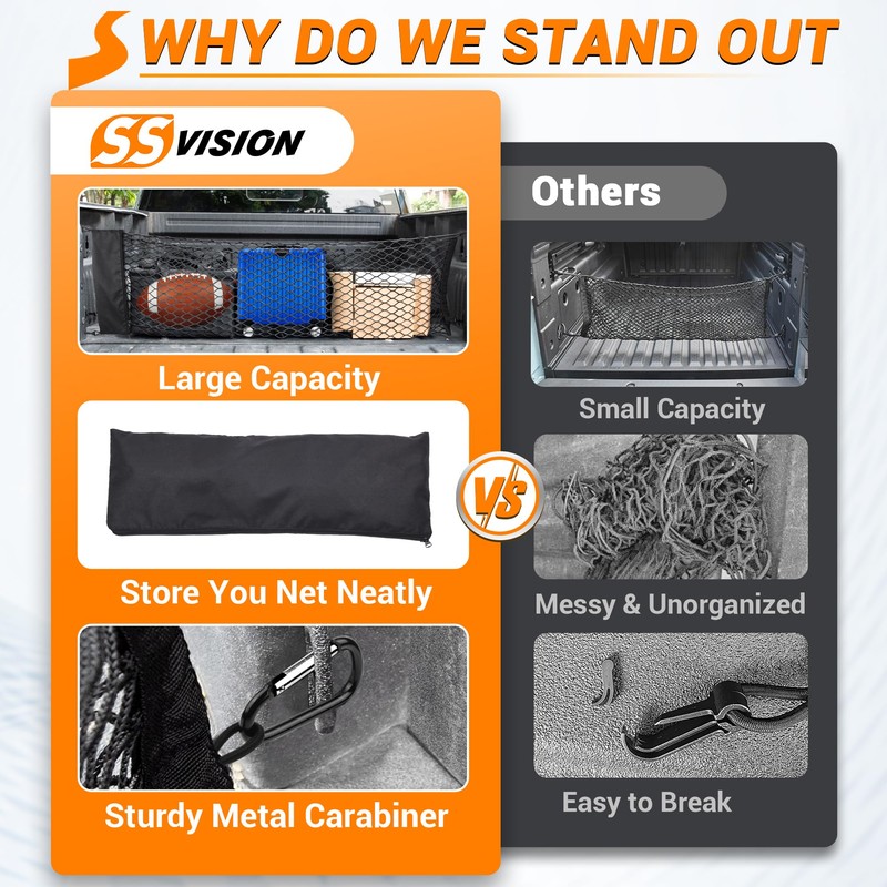 SS VISION Truck Bed Cargo Net, Truck Bed Storage Net