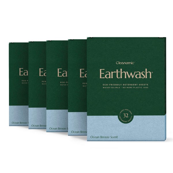 Earthwash Laundry Detergent Sheets (Up To 320 Loads) 160 Ocean Breeze Sustainable Sanitizer Strips - Ideal for Travel & Home Liquidless Laundry by Cleanomic