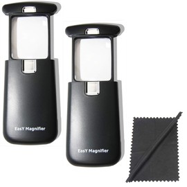 EasY Magnifier Small Pocket Magnifying Glass 3.0X Magnification with LED Light, Helpful Gift for Seniors; 2 Pack; Ideal Gift for Seniors