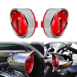 HCmotorku Motorcycle Bullet Turn Signals Lens Cover with Visors Bezels Fit for Harley Dyna Sportster Softail Touring Street Glide Road King 2pc (Chrome Housing Red Lens)