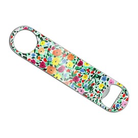 Flower Garden Stainless Steel Vinyl Covered Flat Bartender Speed Bar Bottle Opener